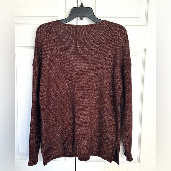 LOFT Sparkling Copper Gold Metallic V Neck Cozy Sweater-Size Large - Picture 8 of 8